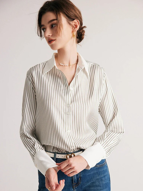 Mulberry Stripe Chic Silk Blouse