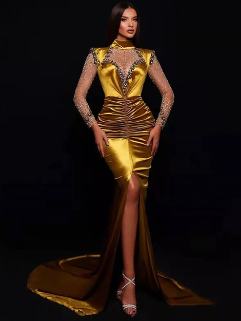 Gold Long Sleeve Maxi Dress 