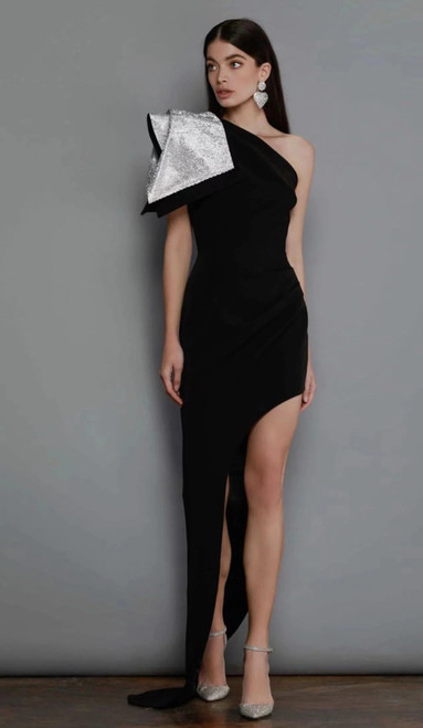 One Shoulder Big Bow Oblique Dress