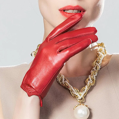 Genuine Leather Red/Black Thin Gloves 