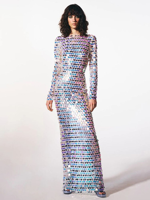 Sequined Long Sleeve Backless Dress 