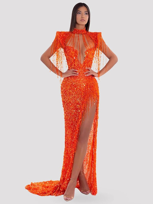 Beaded Tassel Orange Maxi Dress