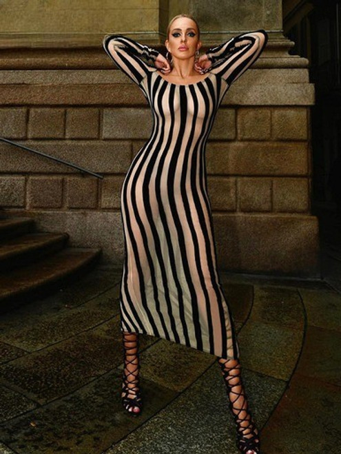  Sultry Striped Transparent Midi Dress