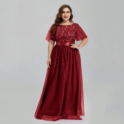 Plus Size A-Line Sequined Embroidery Dress
