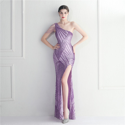 One Shoulder Light Purple Prom Dress