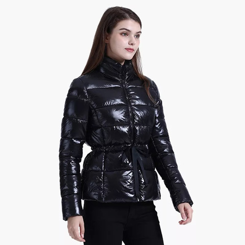 Short Black Puffer Jacket With Belt