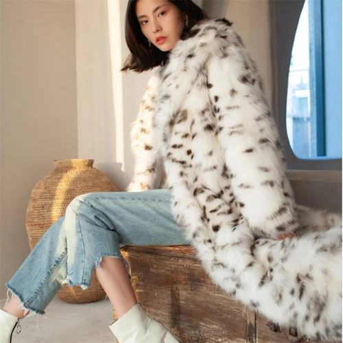 White Leopard Faux Fur Coat