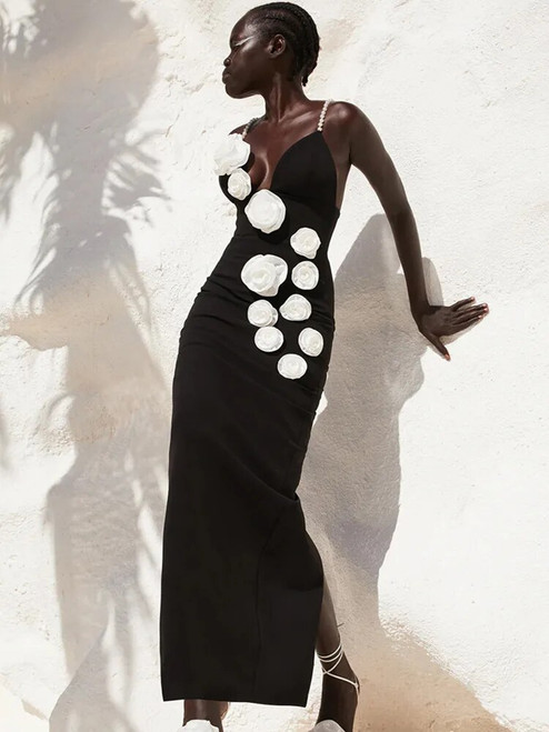 Black Flower Patchwork Maxi Dress