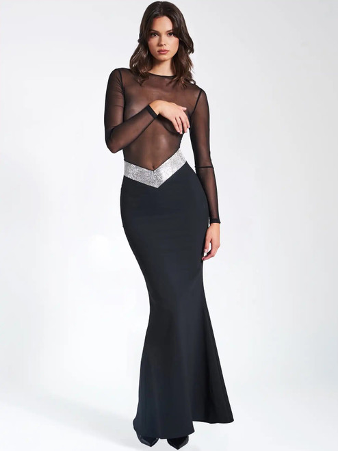 Transparent Mesh Black Maxi Dress 