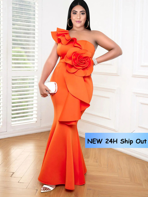 Plus Size Orange One Shoulder Gown