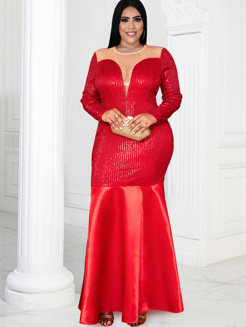 Plus Size Red Sequined Dress