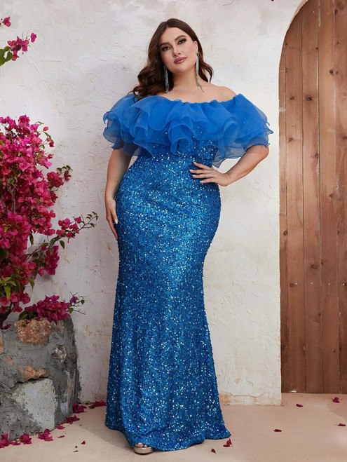 Plus Size Strapless Sequined Dress