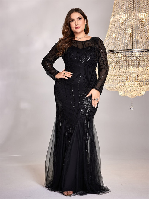 Plus Size Elegant Sequined Evening Dress