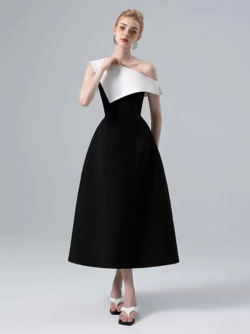 
Diagonal Collar Contrast Patchwork Elegance Dress