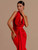 Red Sleeveless Draped Maxi Dress