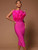 Strapless Hot Pink Feathered Midi Dress