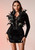 Grrly Grrls Black Velvet Beaded Feather Mini Dress 