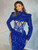   Turtleneck Mesh Sequins Blue Maxi Dress 