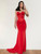 Red Velvet Strapless Ruched Dress
