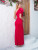 One Shoulder Puff Sleeve Red Maxi Dress