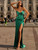 Green Satin High Split Maxi Dress
