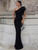 Feathered One Shoulder Maxi Dress