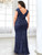 Plus Size Blue V-Neck Evening Dress 