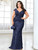 Plus Size Blue V-Neck Evening Dress 