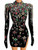Colorful Crystal Turtleneck Black Velvet Dress 