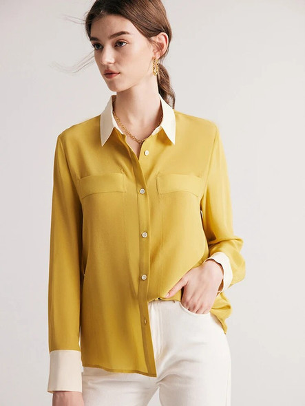French Cuff 100% Silk Crepe Blouse