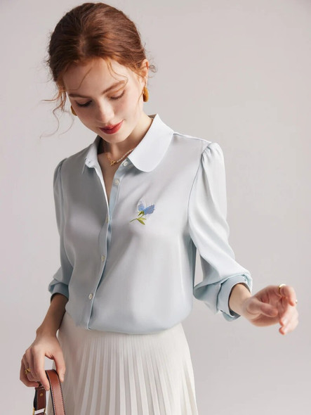 Embroidered Butterfly Silk Blouse