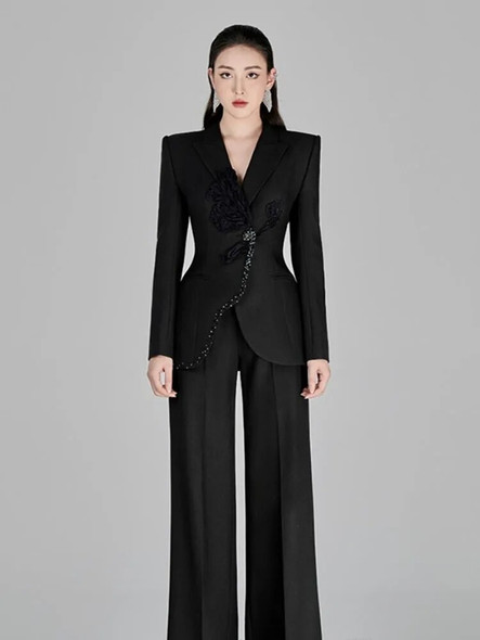 Notch Collar Flare Pant Suit 