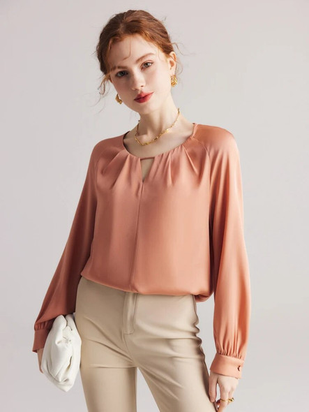 Silk Splendor Raglan Sleeve Round-Neck Blouse