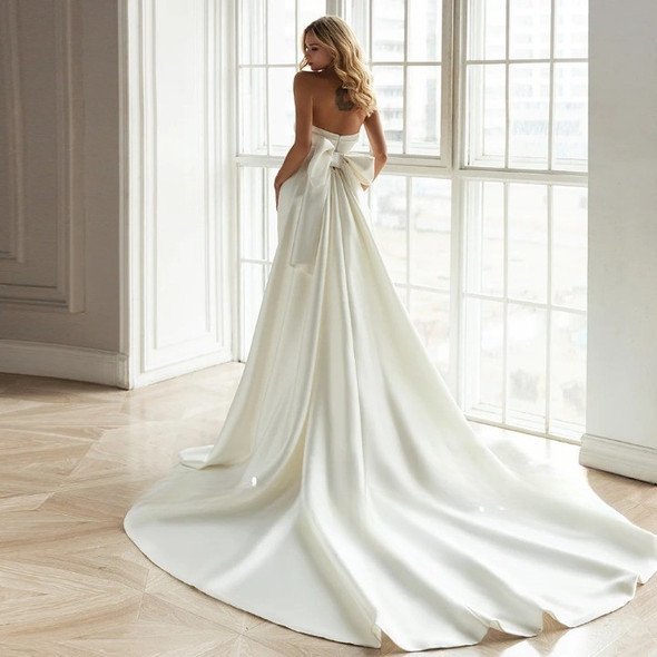 Strapless Satin Wedding Dress with Detachable Train 