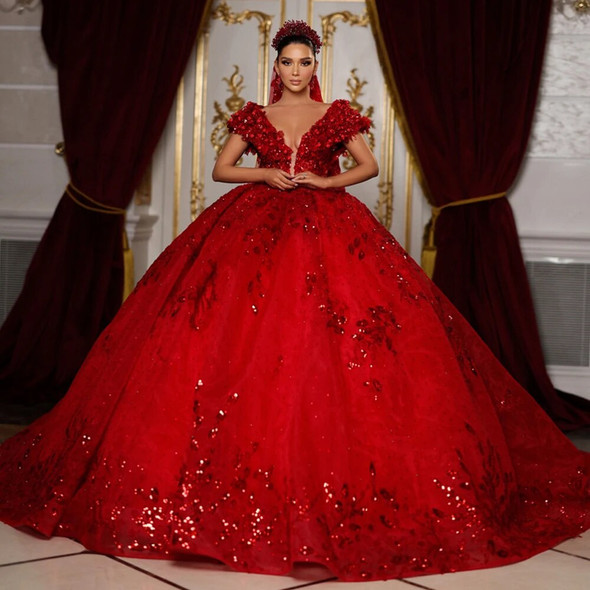 Daring Red Ball Gown Wedding Dress