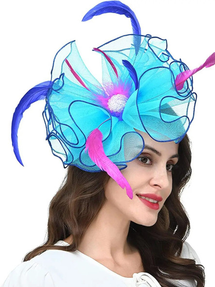 Royal Flower Feather Mesh Hat