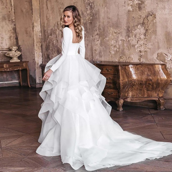 Long Sleeve Tiered Skirt Bridal Gown