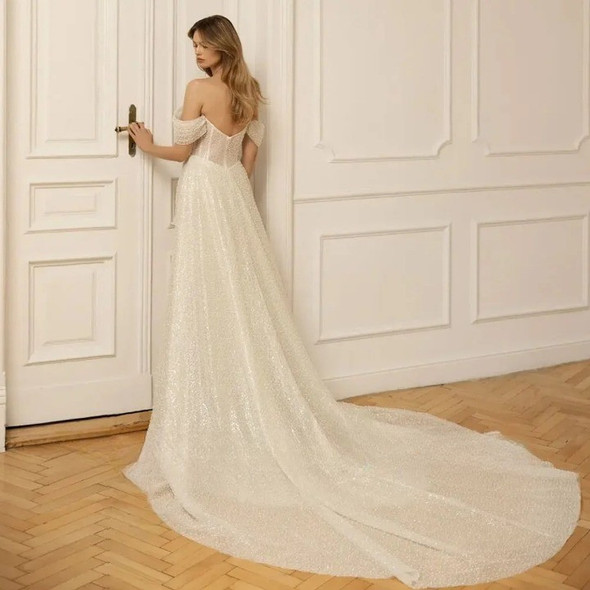 Sequin Beaded Wedding Dress with Detachable Train 