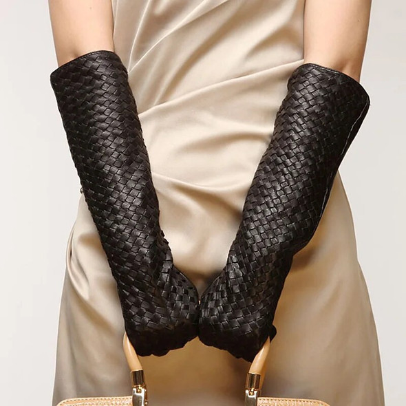 Genuine Leather Plaid Opera Gloves
