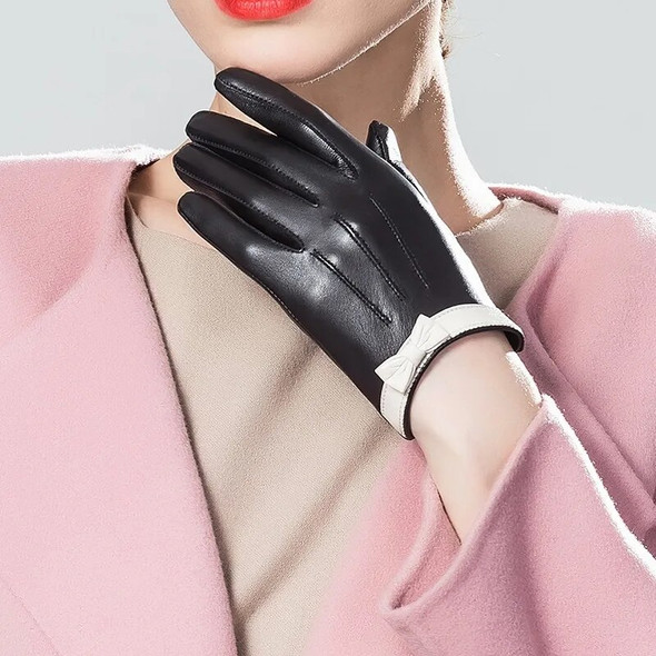 Genuine Leather White Bow Gloves 