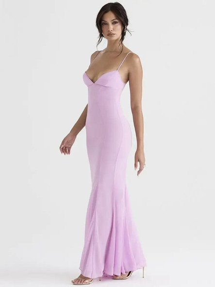 Summer Backless Pink Maxi Dress