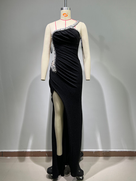 Velvet Diamond Pleated Maxi Dress