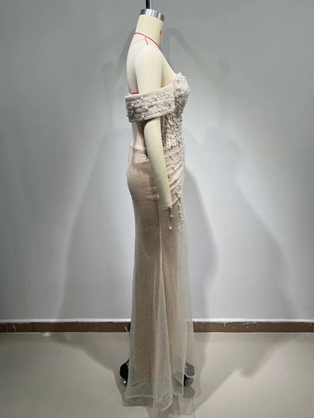 Luxurious Beaded Pleated Maxi Dress 