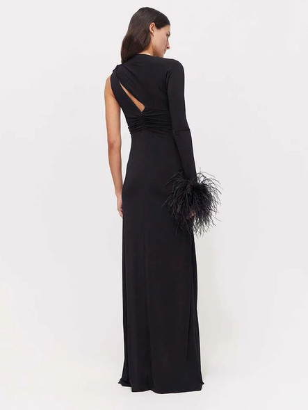 Black One Feathered Sleeved Dress