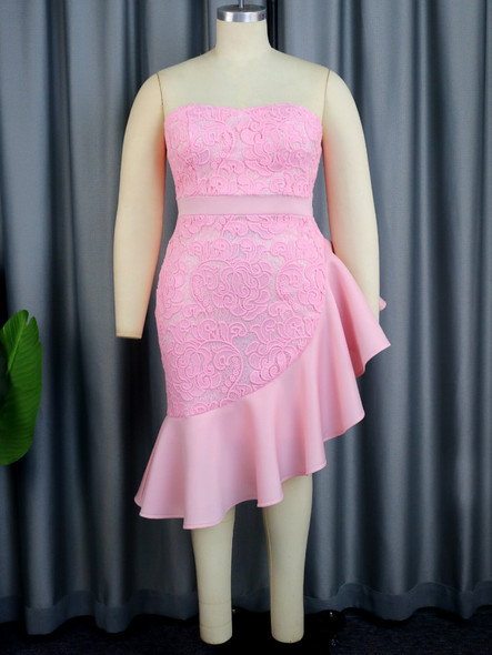 Plus Size Off Shoulder Pink Lace Dress