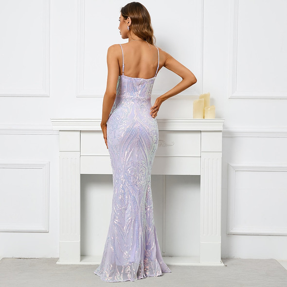 Lavender V Neck Sequined  Maxi Dress
