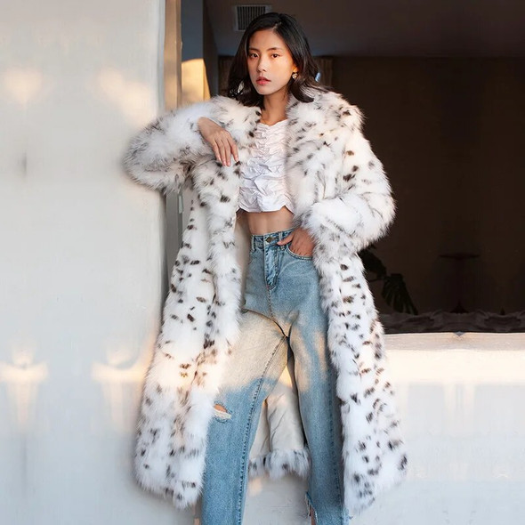 White Leopard Faux Fur Coat