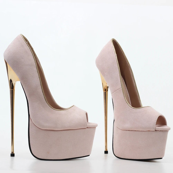 Peep Toe Gold Metal Spike Heel Pumps 