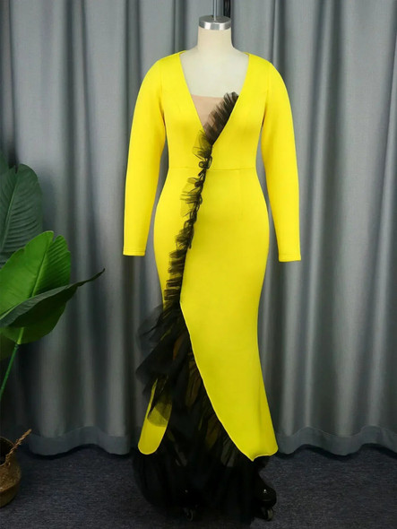 Plus Size Yellow Fringe Dress