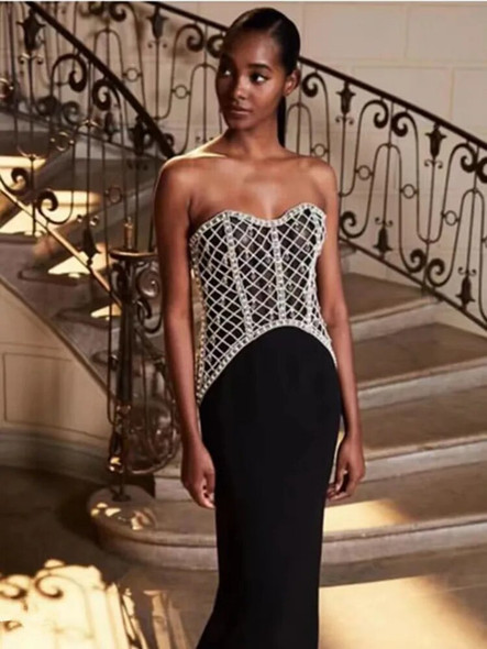 Backless Beaded Black Maxi Dress 